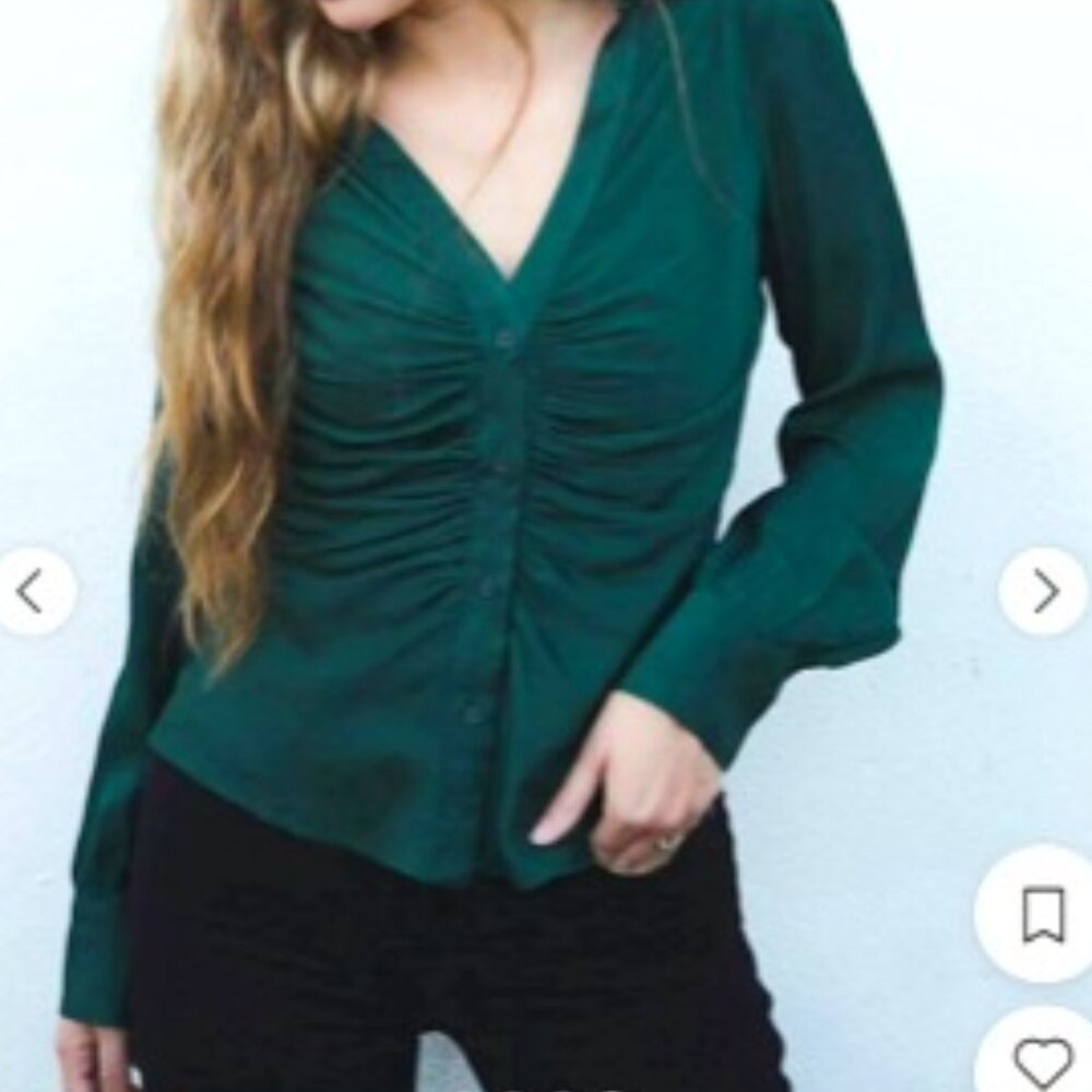 NWOT Lucyparis Soft Tailored Dark Green Blouse